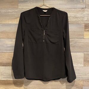Guess zip front black dress shirt S